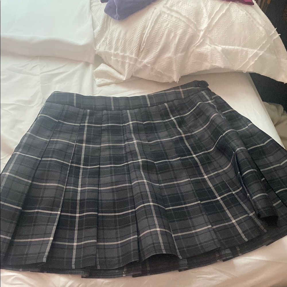 Gray and Black Pleated Skater Mini Skirt
